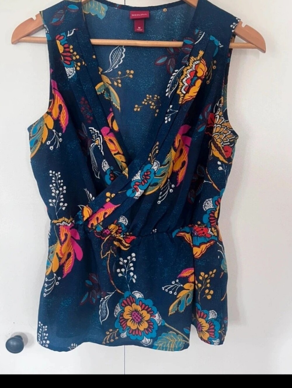 Merona Navy Floral Sleeveless Surplice Top
